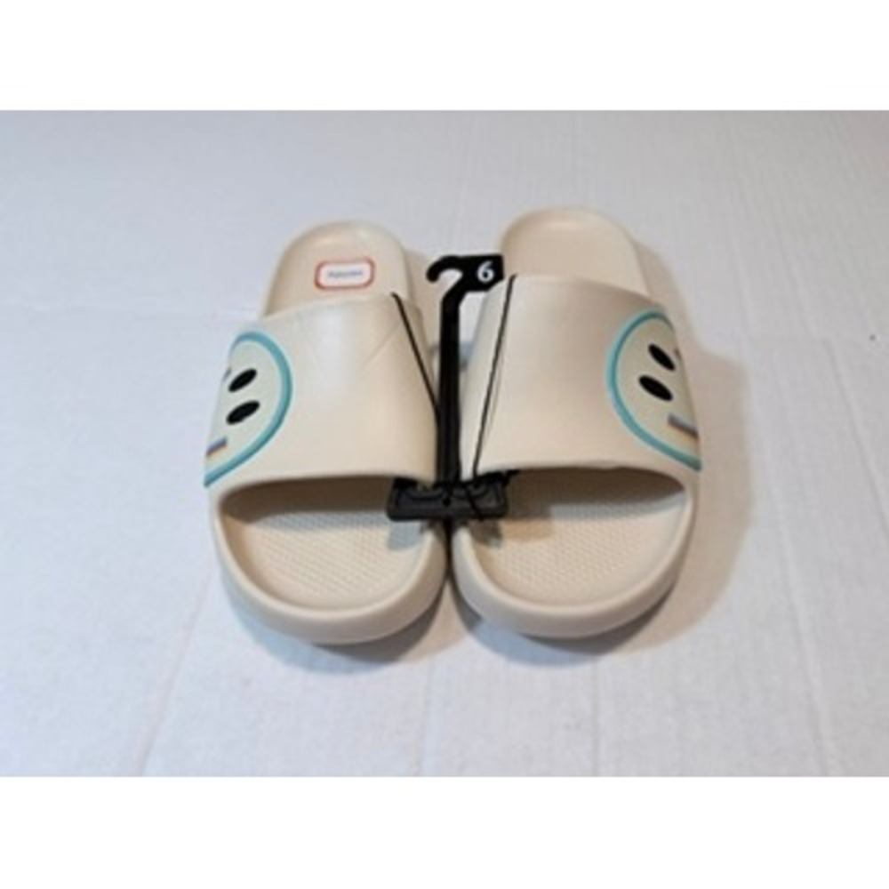 Wonder Nation Womens Smiley Face Rainbow Slide Sandals Cream GGWH25CJ060L Size 6 - Picture 2 of 5